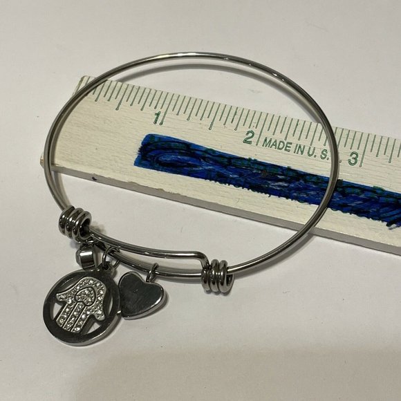 stainless steel adjustable slider bracelet hamsa  unity protection Silver Tone - Picture 8 of 9